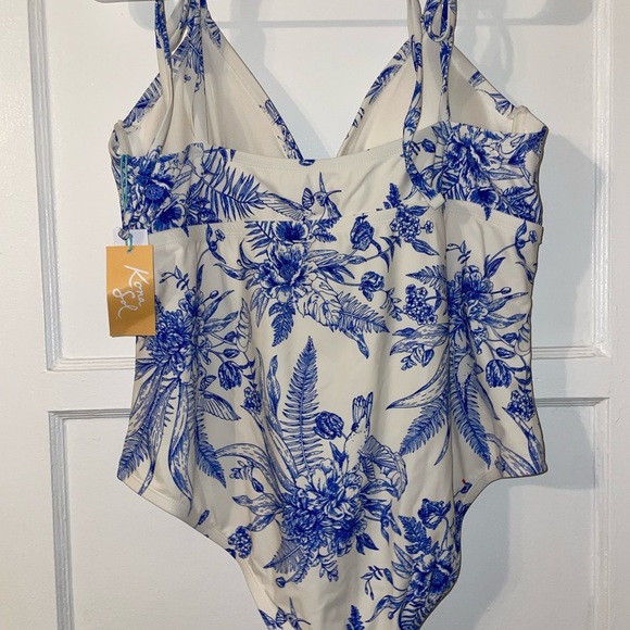 Kona Sol Foral Blue and White One piece swimsuit - Picture 6 of 10